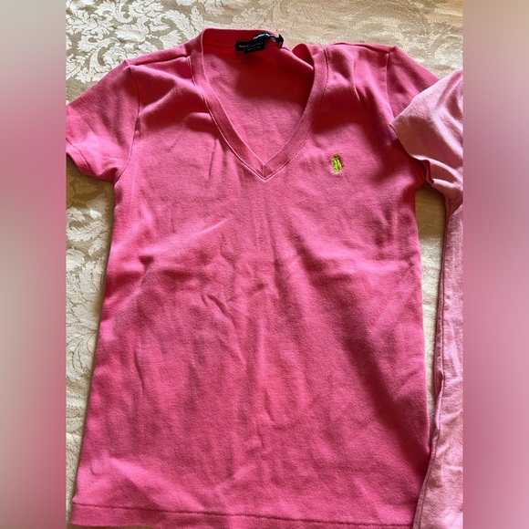 Ralph Lauren Wmen’s Cotton V-Neck Short Sleeve Tee’s pink & navy - Picture 2 of 9